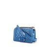 Chanel Mini Boy small model shoulder bag in blue patent quilted leather - 00pp thumbnail