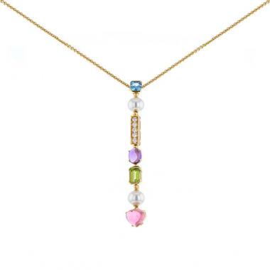 Collana mobile Bulgari Allegra in oro giallo,  diamanti e pietre colorate e perle bianche