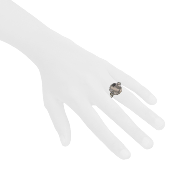 Pomellato Tango large model ring in pink gold,  diamonds and smoked quartz - Detail D1