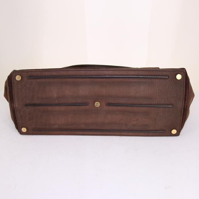 Yves Saint Laurent Muse Two handbag in brown suede - Detail D4