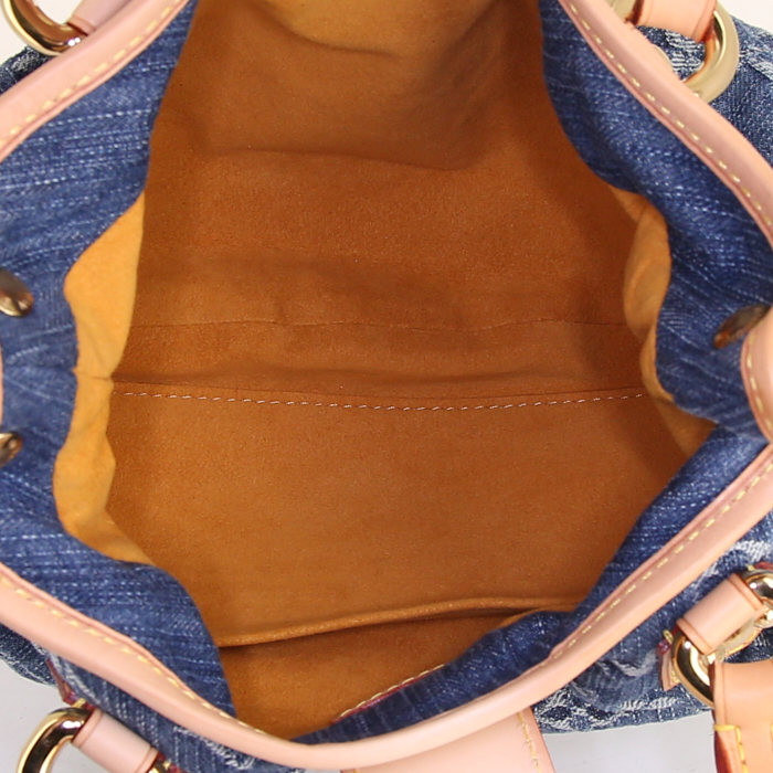 Borsa Louis Vuitton Pleaty modello piccolo in tela denim monogram blu e pelle naturale - Detail D2