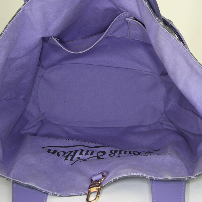 Louis Vuitton Cabas Ipanema shopping bag in purple and black monogram canvas and purple leather - Detail D2