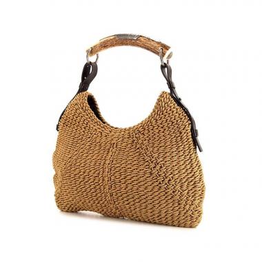 Borsa da spalla o a mano Saint Laurent  Mombasa modello piccolo in rafia beige e pelle marrone