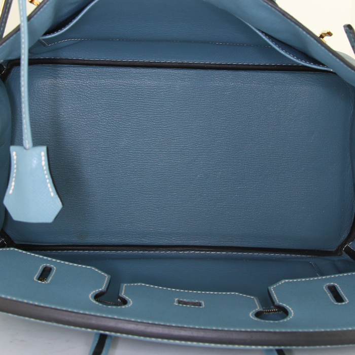 Bolso de mano Hermes Birkin 35 cm en cuero epsom azul - Detail D2