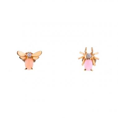 Orecchini a bottone Chaumet Attrape Moi Si Tu M'Aimes in oro rosa,  diamanti e opale rosa