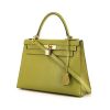 Hermes Kelly 28 cm handbag in green Mysore leather - 00pp thumbnail