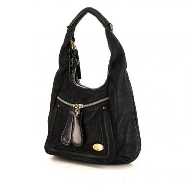 Borsa da spalla o a mano Chloé Bay in pelle martellata nera e pelle verniciata nera