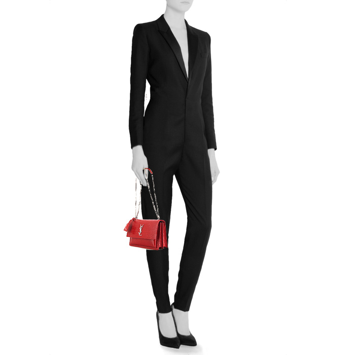 Saint Laurent Sunset shoulder bag in red leather - Detail D1