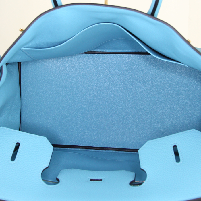 Sac Hermes Birkin 35 cm en cuir togo Bleu du nord - Detail D2