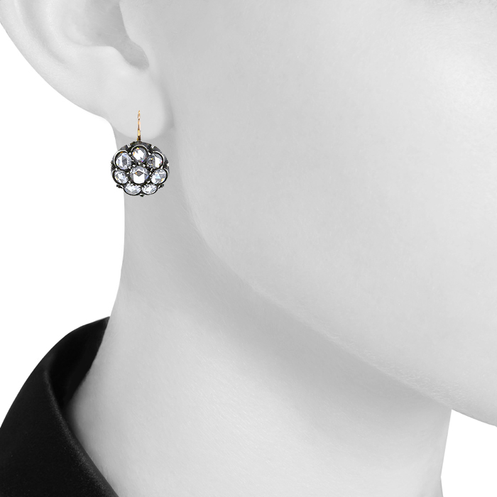 Orecchini Vintage in oro rosa,  argento e diamanti - Detail D1