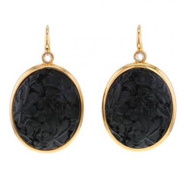 Paire de boucles d'oreilles Pomellato Victoria en or rose,  jais et diamants