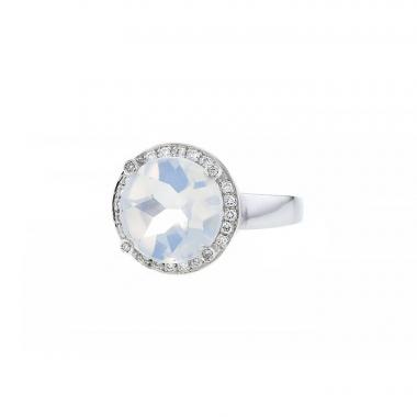 Anello Poiray Fille Cabochon in oro bianco,  quarzo bianco e diamanti