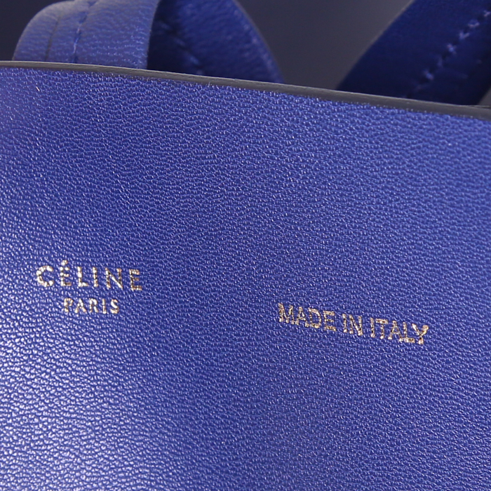 Celine Vertical shopping bag in blue leather and blue quilted leather - Detail D3