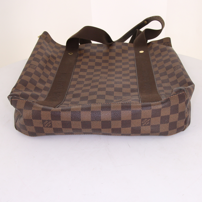 Shopping bag Louis Vuitton Beaubourg in tela a scacchi ebana e tela marrone - Detail D4