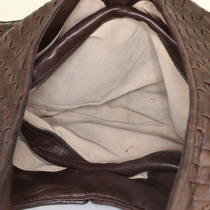 Borsa a spalla Bottega Veneta Ball in pelle intrecciata marrone - Detail D2