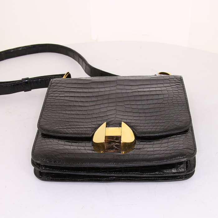 Sac porté épaule Hermès 2002 en crocodile noir - Detail D4