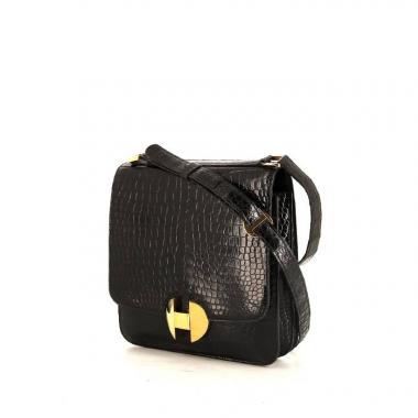 Bolso para llevar al hombro Hermès 2002 en cocodrilo negro