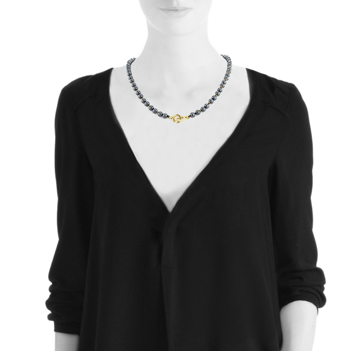 Collana Dinh Van Menottes R10 in oro giallo e hematite - Detail D1