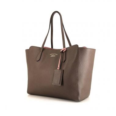 Bolso Cabás Gucci Swing en cuero granulado color topo y rosa