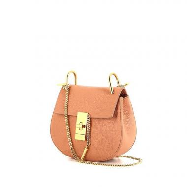 Bolso bandolera Chloé Drew modelo pequeño en cuero granulado beige rosado