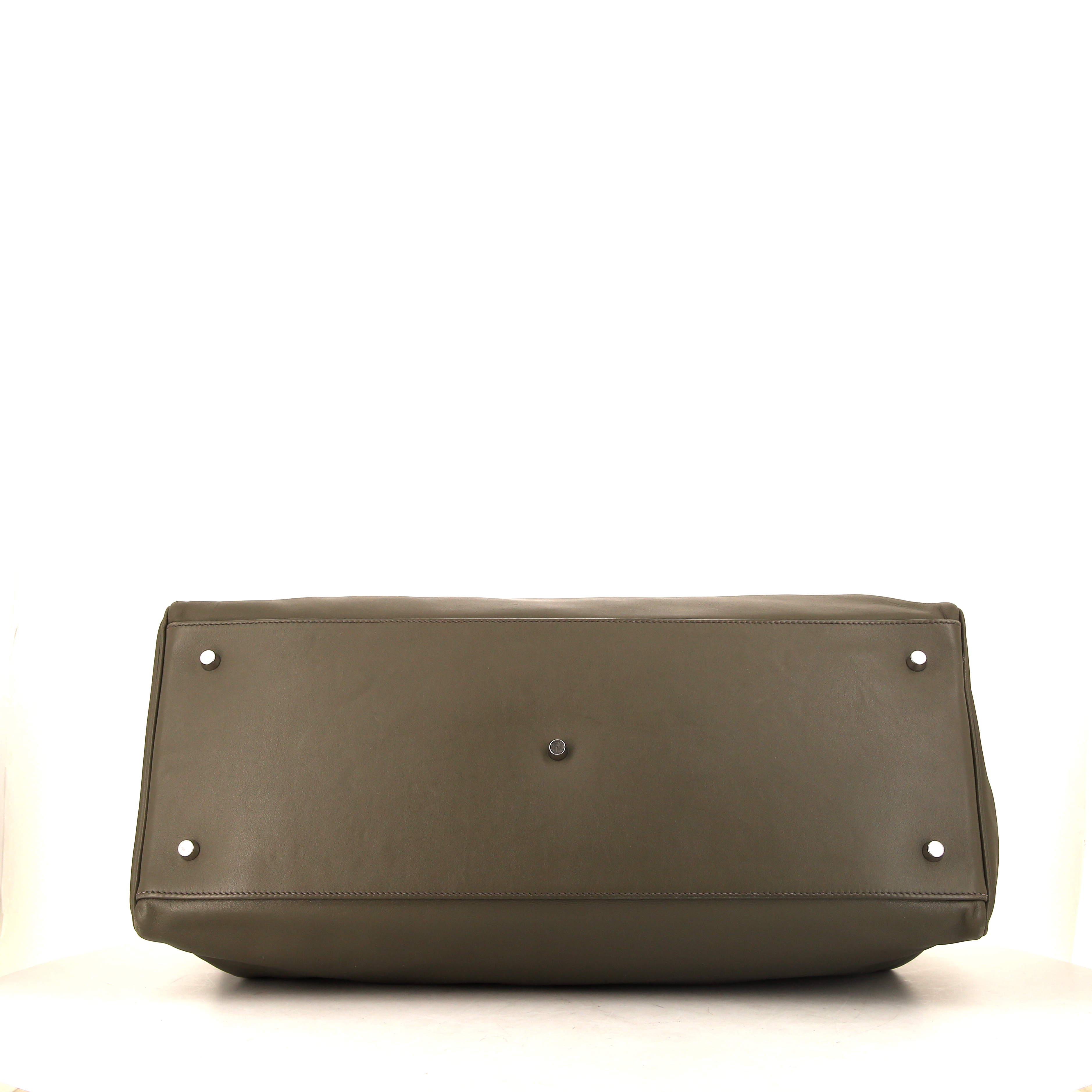 Sac de voyage Hermès Relax Kelly en cuir Swift gris-vert - Detail D5