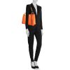 Shopping bag Hermès Cabalicol in tela arancione e pelle naturale - Detail D1 thumbnail