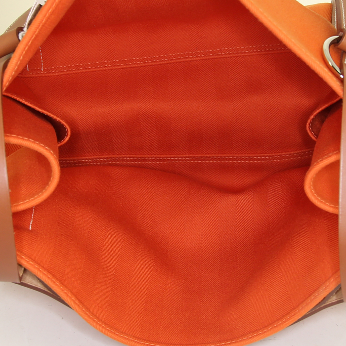 Sac cabas Hermès Cabalicol en toile orange et cuir naturel - Detail D3