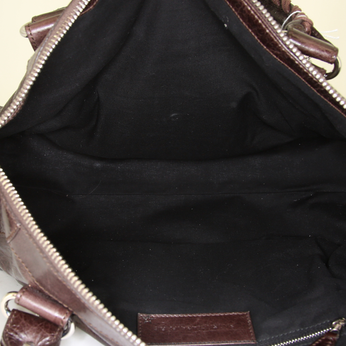 Balenciaga Work 24 hours bag in brown leather - Detail D2