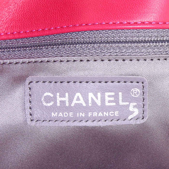 Chanel Funny Tweed shopping bag in pink and purple two tones coated canvas and pink leather - Detail D3
