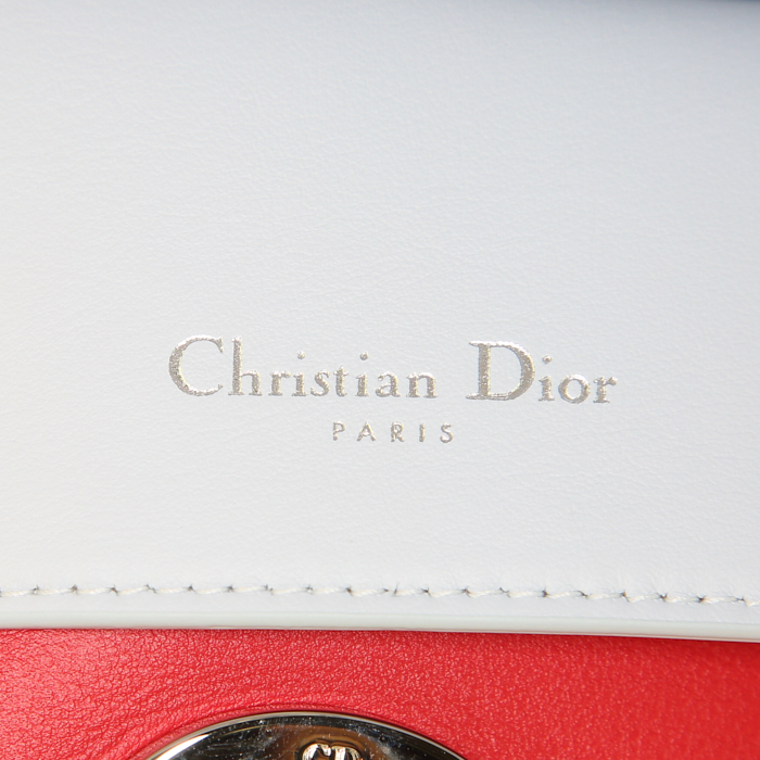 Dior Be Dior medium model shoulder bag in red leather and light blue piping - Detail D4
