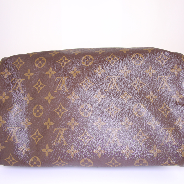 Borsa Louis Vuitton Speedy 30 in tela monogram marrone e pelle naturale - Detail D4
