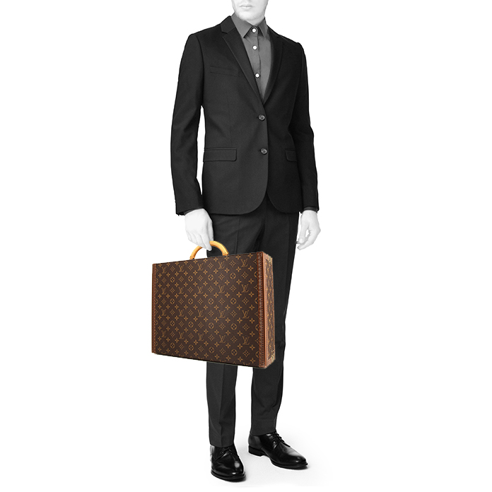 Louis Vuitton President suitcase in brown monogram canvas and natural leather - Detail D1