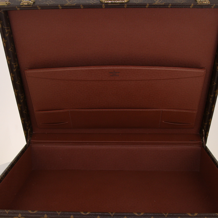 Valise Louis Vuitton President en toile monogram marron et cuir naturel - Detail D2