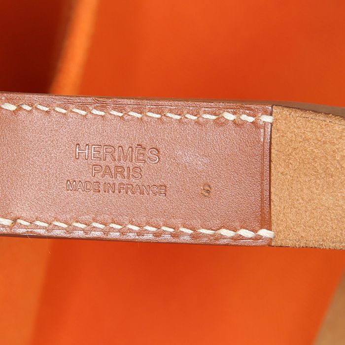 Bolso Cabás Hermès Cabalicol en lona naranja y cuero natural - Detail D4