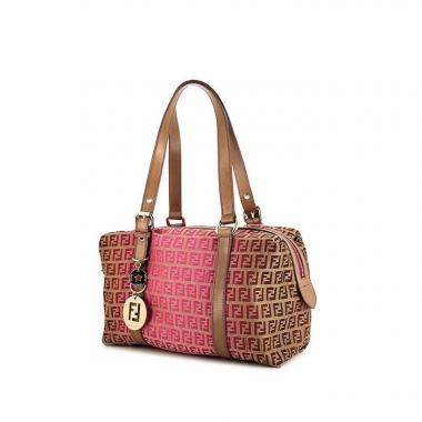Fendi Zucca handbag in pink and beige monogram canvas and beige leather