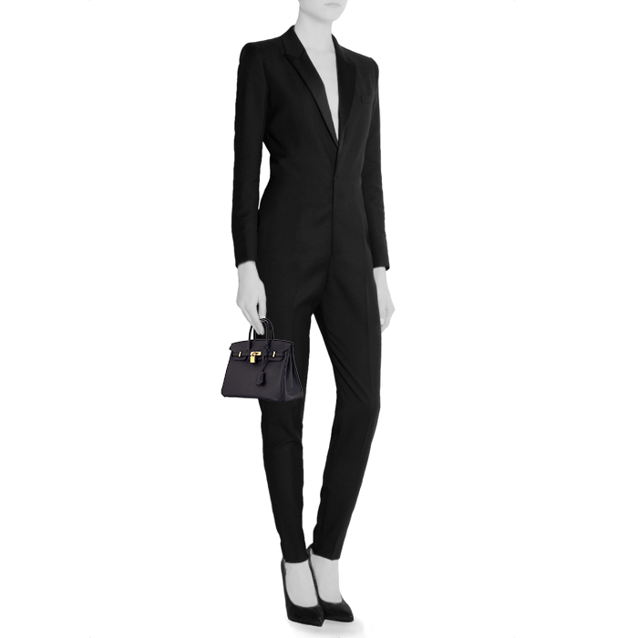 Hermes Birkin 25 cm handbag in indigo blue Jonathan leather - Detail D1