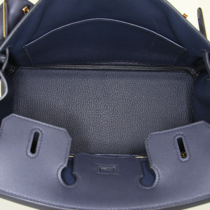 Hermes Birkin 25 cm handbag in indigo blue Jonathan leather - Detail D2