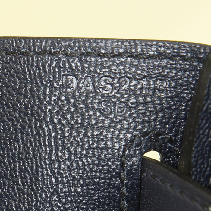 Hermes Birkin 25 cm handbag in indigo blue Jonathan leather - Detail D4