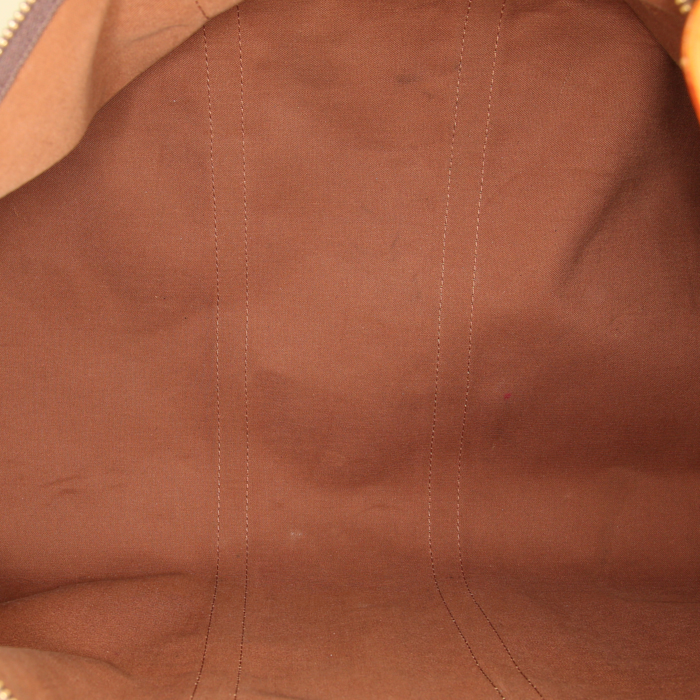 Bolsa de viaje Louis Vuitton Keepall 55 cm en lona Monogram marrón y cuero natural - Detail D2