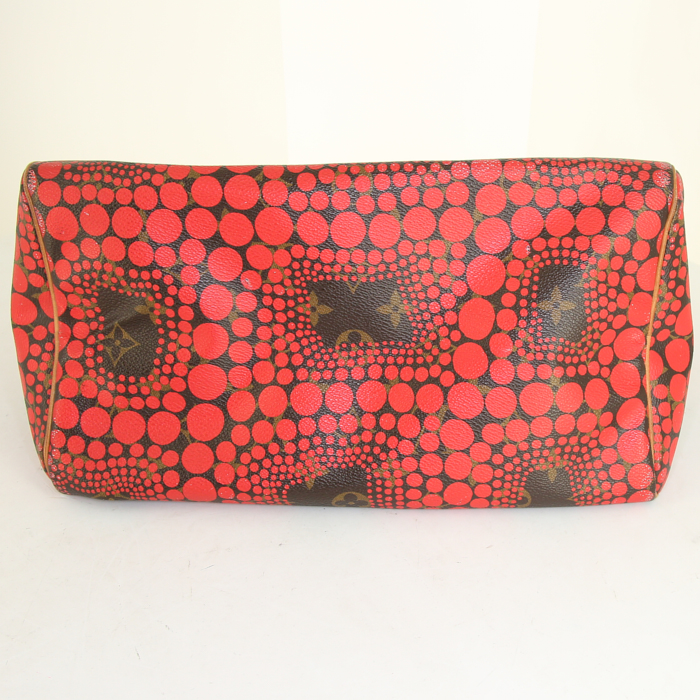 Sac à main Louis Vuitton Speedy Editions Limitées Yayoi Kusama en toile monogram rouge et cuir naturel - Detail D4