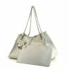 Chanel Camelia shopping bag in grey grained leather and grey suede - 00pp thumbnail