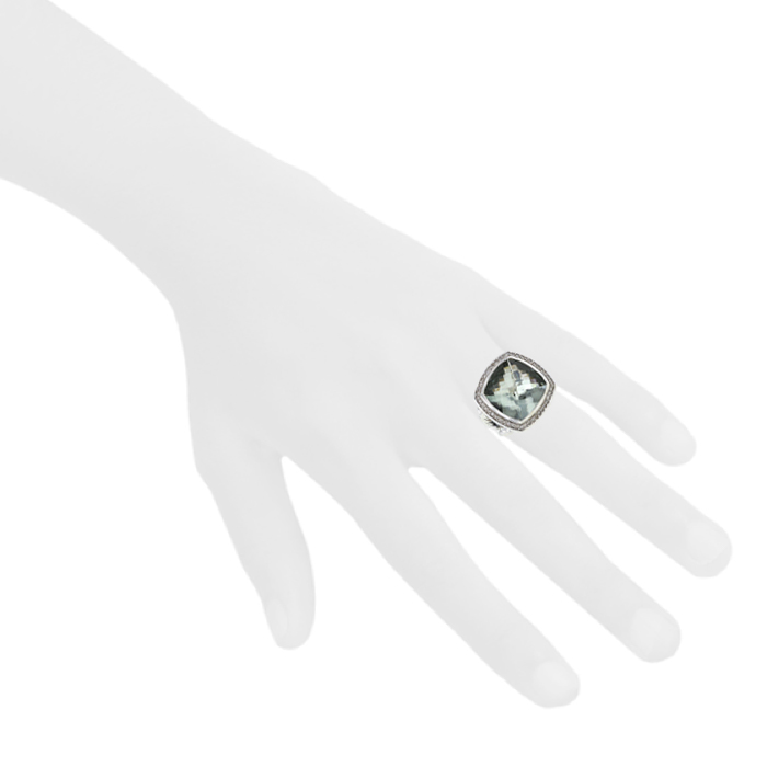 Bague David Yurman Albion grand modèle en argent,  diamants et quartz vert - Detail D1