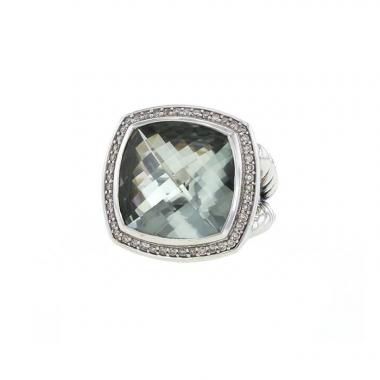 Bague David Yurman Albion grand modèle en argent,  diamants et quartz vert