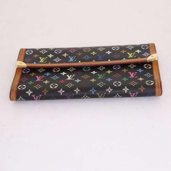 Louis Vuitton Porte Trésor International wallet in black and multicolor monogram canvas and natural leather - Detail D4