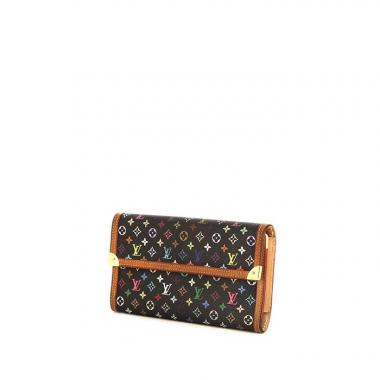 Billetera Louis Vuitton Porte Trésor International en lona Monogram revestida negra y multicolor y cuero natural
