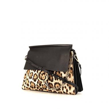 Bolso bandolera Chloé Faye en piel de potro beige y cuero negro