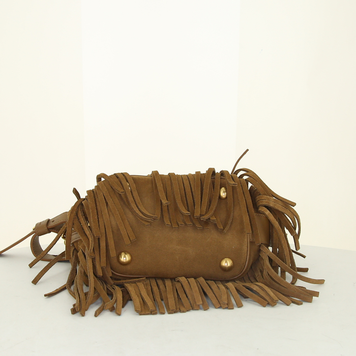 Saint Laurent Emmanuelle shoulder bag in brown suede - Detail D5