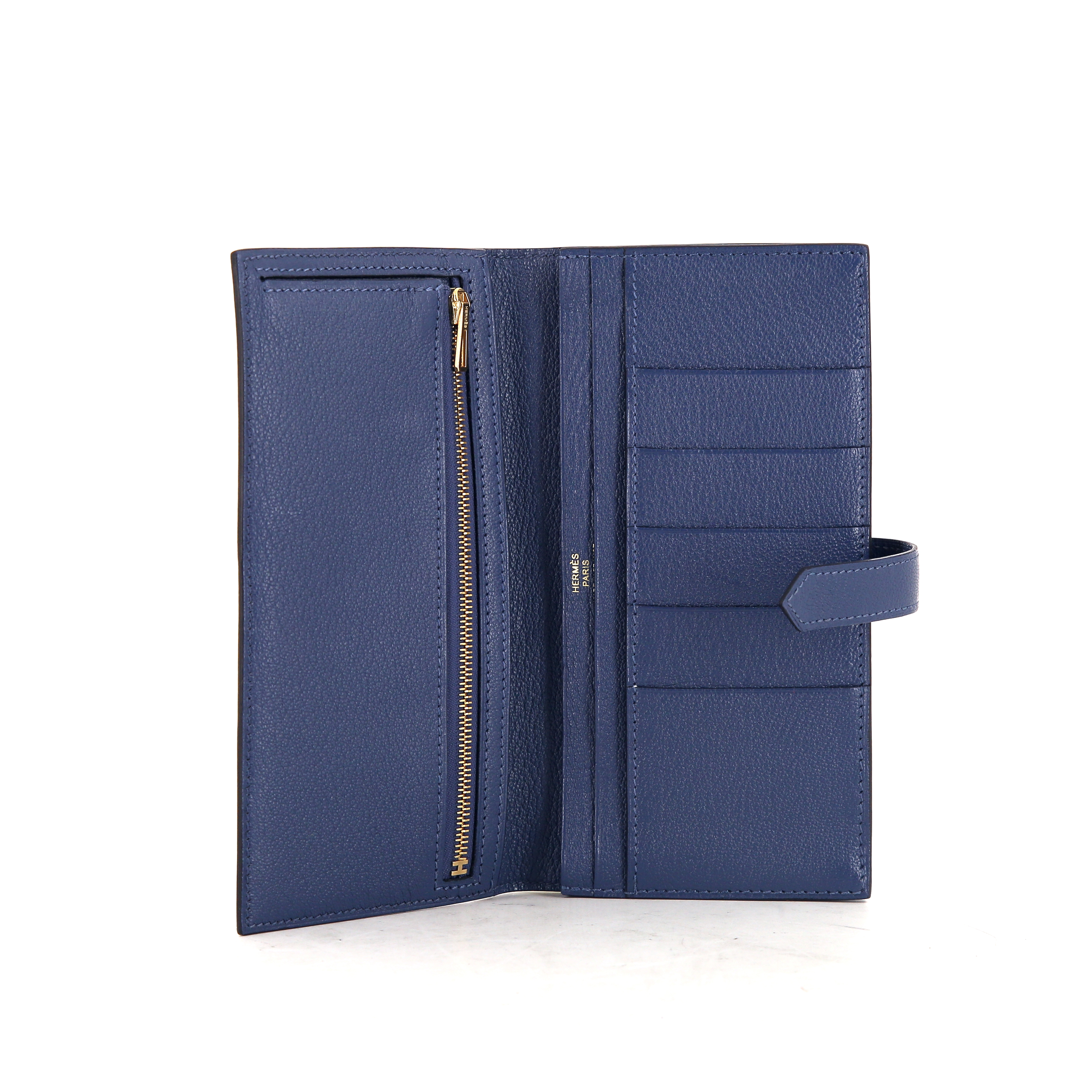Hermès Béarn wallet in Bleu Brighton Mysore leather - Detail D2