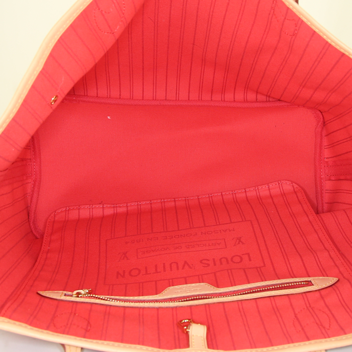 Shopping bag Louis Vuitton Neverfull modello medio in tela monogram con motivo e pelle naturale - Detail D2