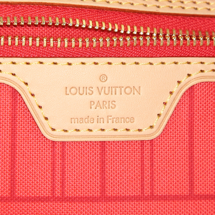 Shopping bag Louis Vuitton Neverfull modello medio in tela monogram con motivo e pelle naturale - Detail D3